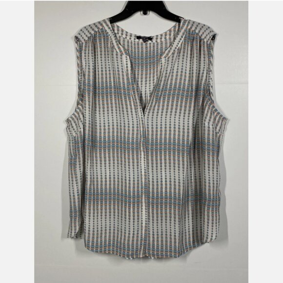 NYDJ Print Sleeveless Pleat Back Top - Azure Oracle Plus Size 2X - Picture 4 of 9